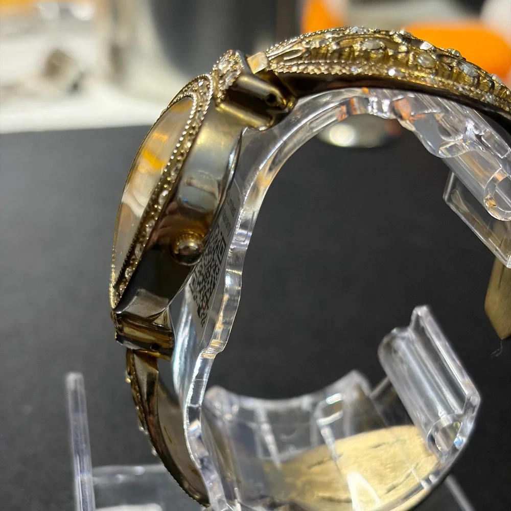Embassy by Gruen Watch Women OS Gold Crystal Filigree Bangle GEM3023L
